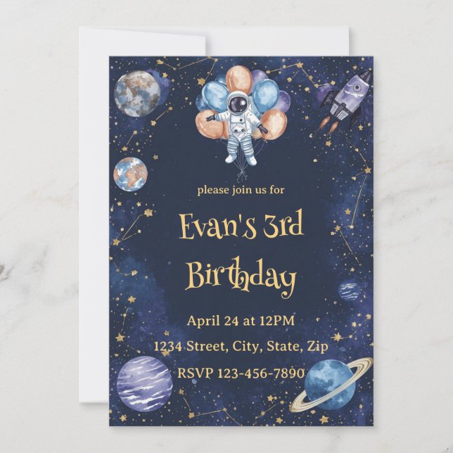 Carte d'invitation d'anniversaire Galaxie Aventure (Devant)