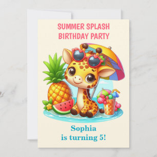 Carte d'invitation d'anniversaire Girafe Splash d'