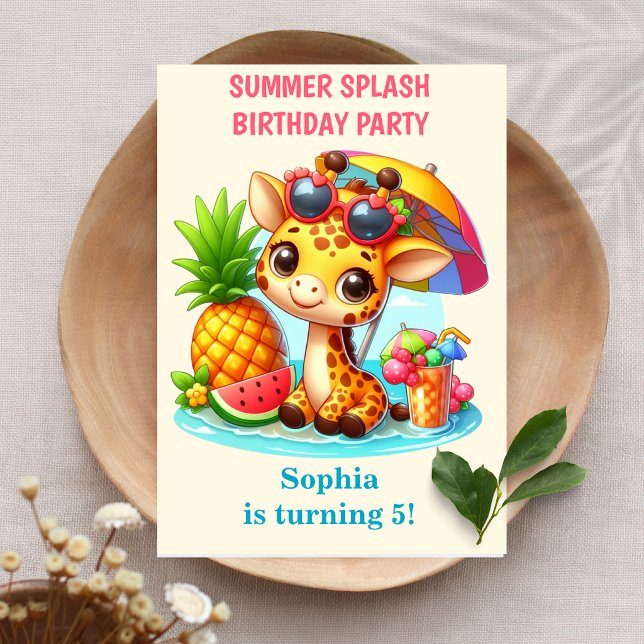 Carte d'invitation d'anniversaire Girafe Splash d' (Créateur téléchargé)