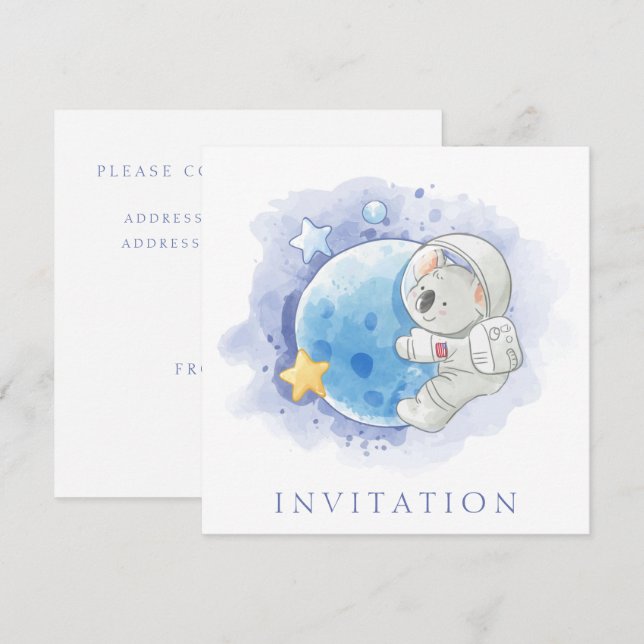 CARTE D'INVITATION D'ANNIVERSAIRE : KOALA SUR LA L (Devant / Derrière)