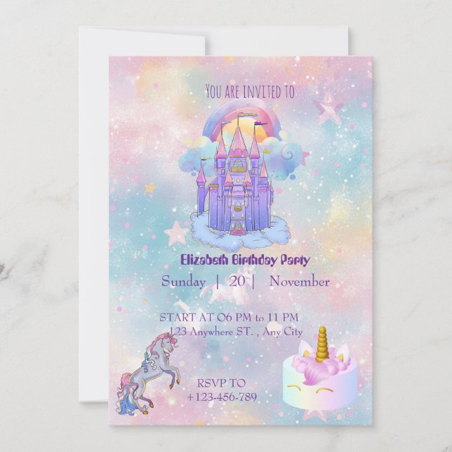 Carte d'invitation d'anniversaire Licorne (Devant)