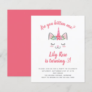 Carte d'invitation d'anniversaire licorne chaton B