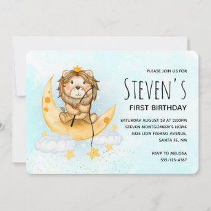 Carte d'invitation d'anniversaire Lion Mignon Pêch
