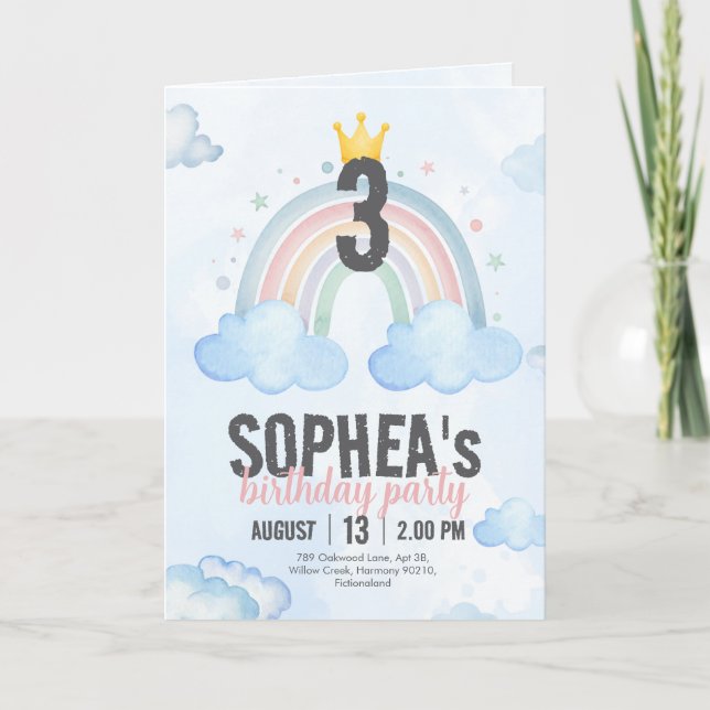Carte d'invitation d'anniversaire Magique Arc-en-c (Devant)