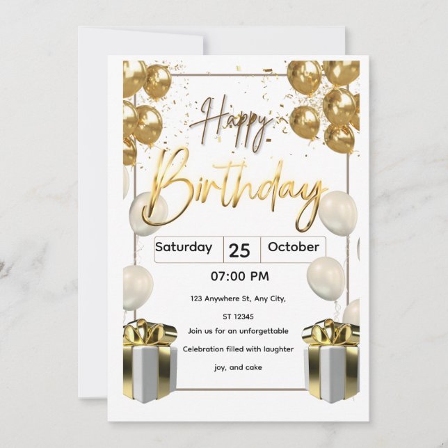 Carte d'invitation d'anniversaire moderne avec bal (Devant)