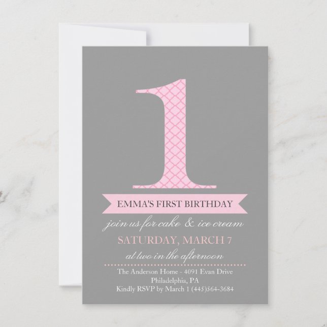 Carte d'invitation d'anniversaire motif moderne gr (Devant)