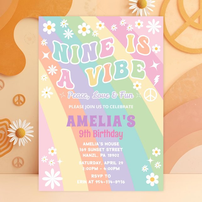 Carte d'invitation d'anniversaire neuf ans | Fête  (Créateur téléchargé)