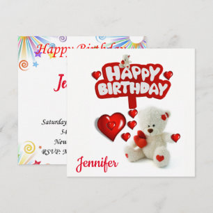 Carte d'invitation d'anniversaire Ours en peluche