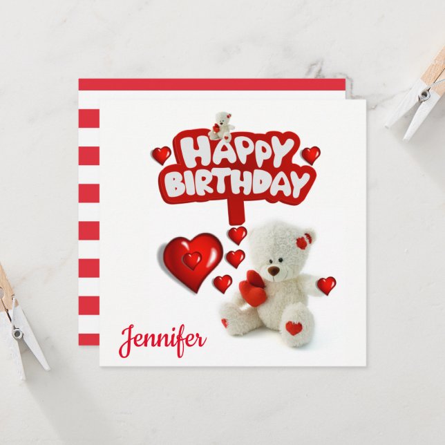 Carte d'invitation d'anniversaire Ourson Blanc (Devant/Arrière en situation)