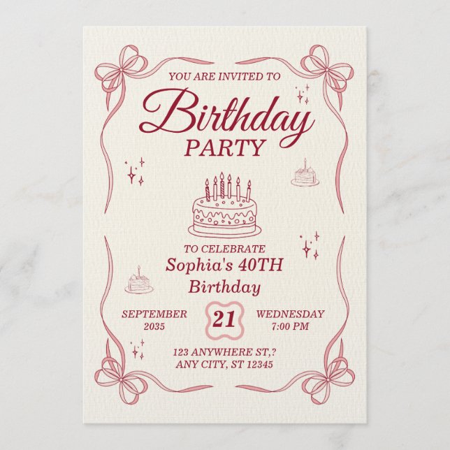 Carte d'invitation d'anniversaire personnalisable  (Devant)