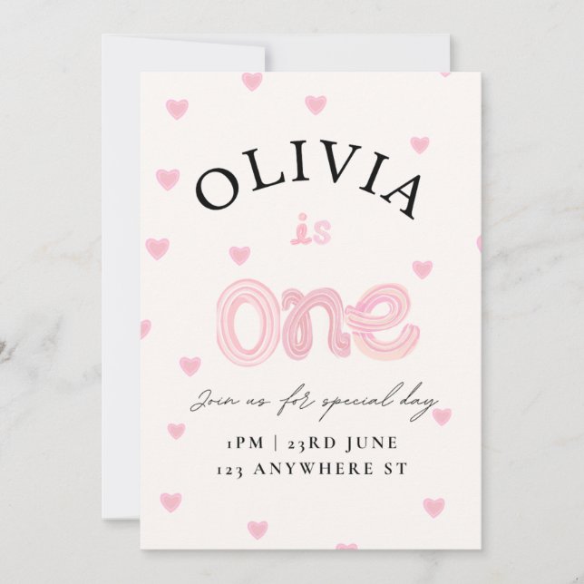 Carte d'invitation d'anniversaire Pink Hearts Flat (Devant)