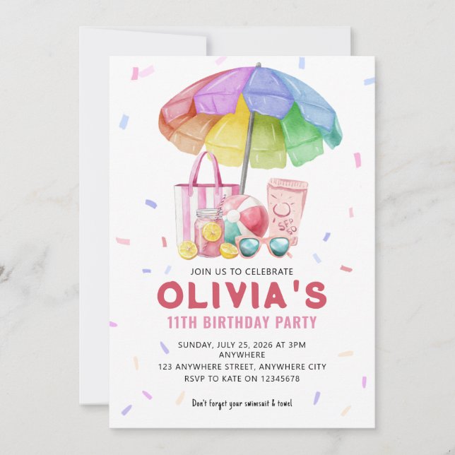 Carte d'invitation d'anniversaire piscine à l'aqua (Devant)