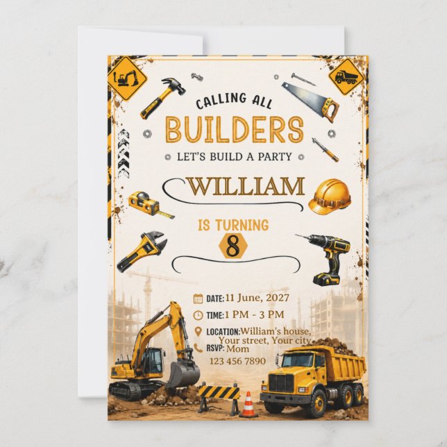 Carte d'invitation d'anniversaire pour camion de c (Devant)