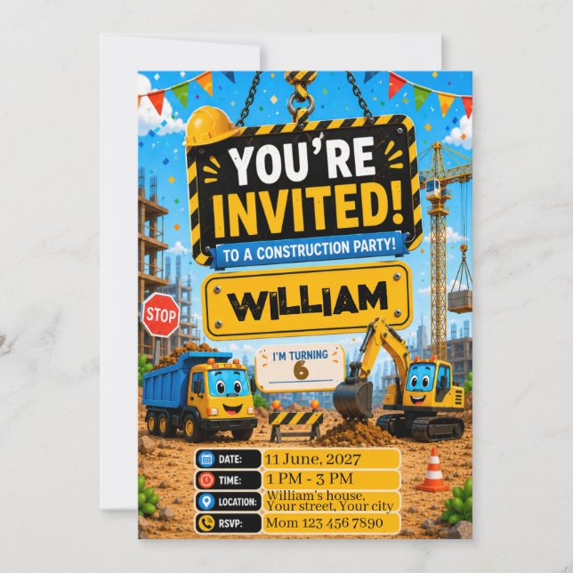 Carte d'invitation d'anniversaire pour camion de c (Devant)
