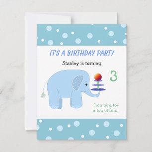 Carte d'invitation d'anniversaire pour éléphant en
