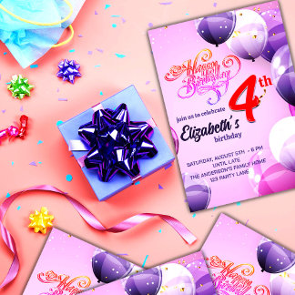 CARTE D'INVITATION D'ANNIVERSAIRE POUR FILLES DE 4