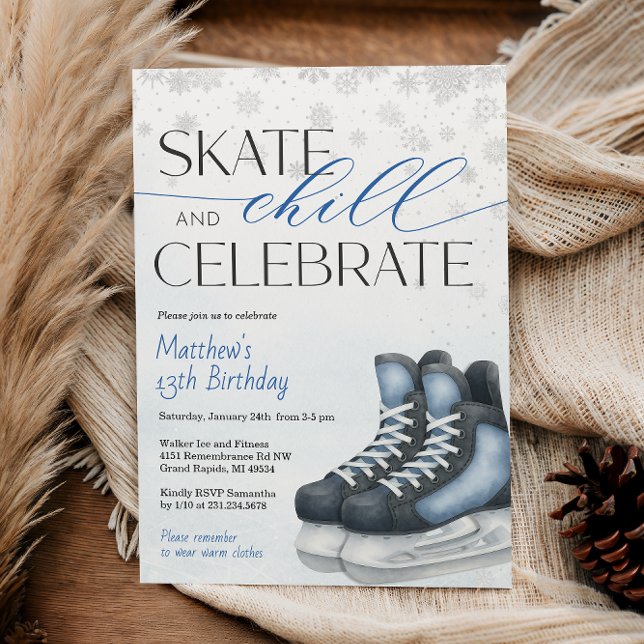 Carte d'invitation d'anniversaire pour garçon de h (Ice Skating Teen Boy's Hockey Birthday Invitation)