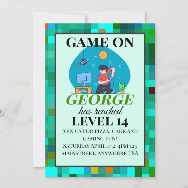 Carte d'invitation d'anniversaire pour jeux vidéo  (Devant)