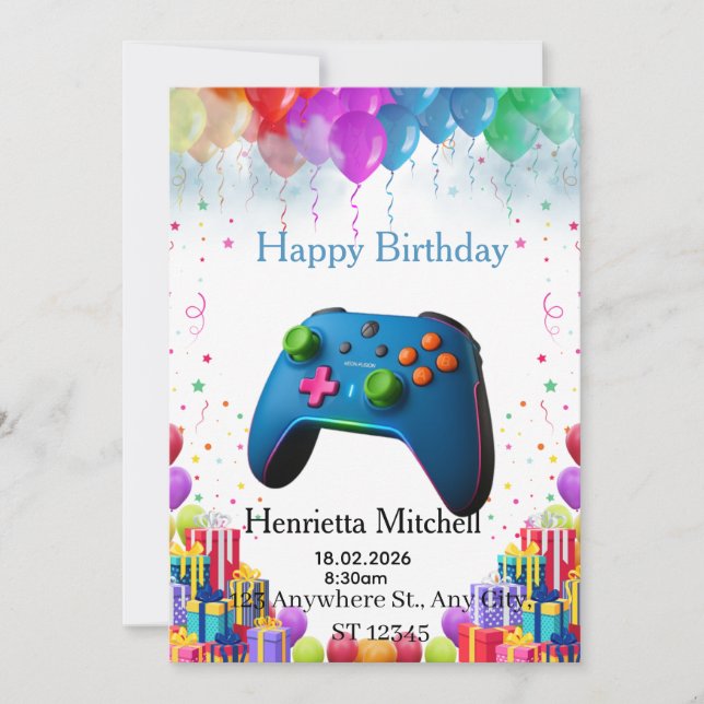 Carte d'invitation d'anniversaire pour joueur | Fê (Devant)