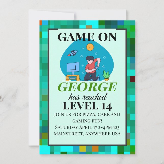 Carte d'invitation d'anniversaire pour le rétro ga (Devant)