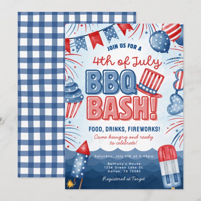 Carte d'invitation d'anniversaire pour un BBQ Bash (Devant / Derrière)