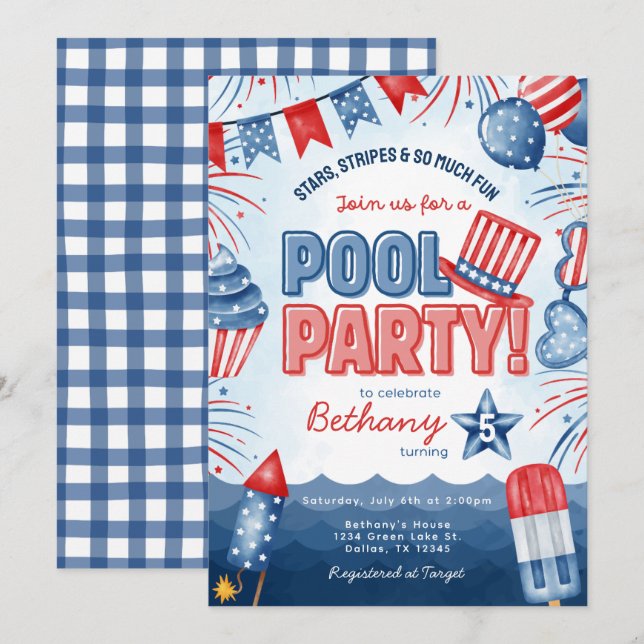 Carte d'invitation d'anniversaire pour une fête au (Devant / Derrière)