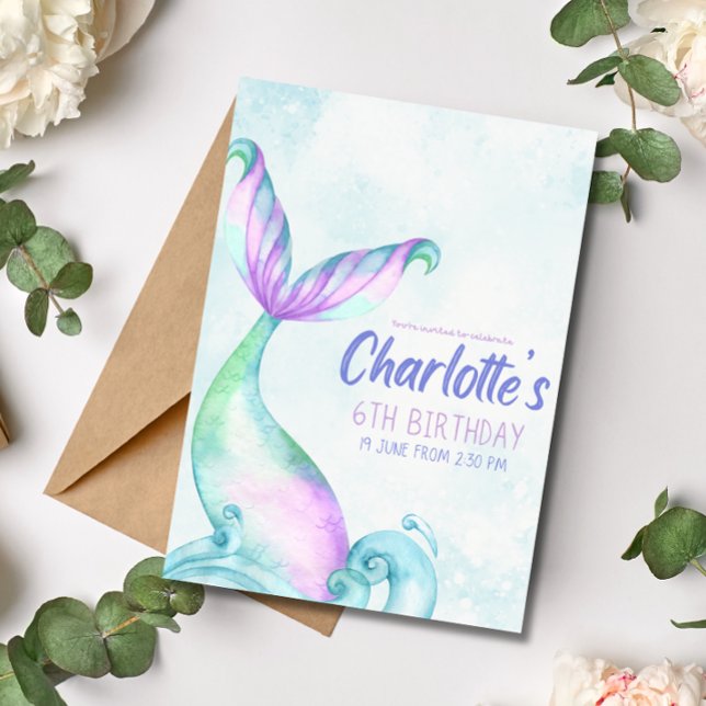 Carte d'invitation d'anniversaire queue de sirène  (Créateur téléchargé)