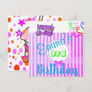 Carte d'invitation d'anniversaire rayure violette 