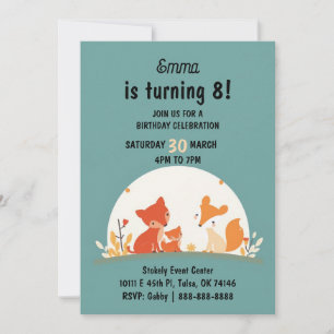Carte d'invitation d'anniversaire Renards Mignons
