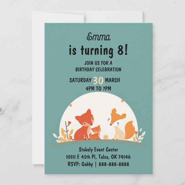 Carte d'invitation d'anniversaire Renards Mignons  (Devant)