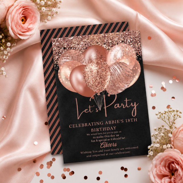 Carte d'invitation d'anniversaire Rose Gold Black (Créateur téléchargé)
