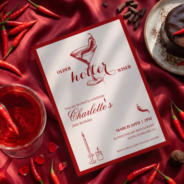 Carte d'invitation d'anniversaire rouge plus âgée  (Créateur téléchargé)