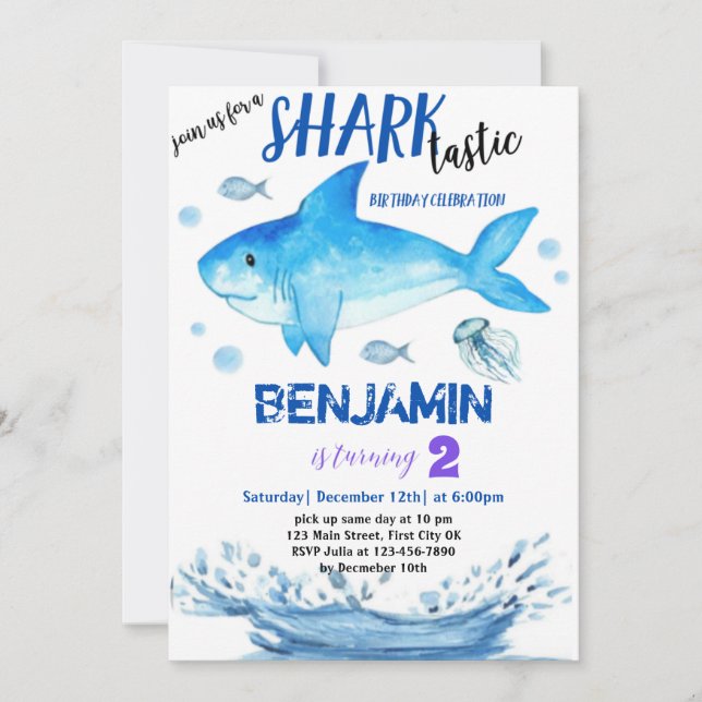 Carte d'invitation d'anniversaire Sharktastic (Devant)
