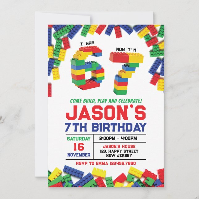 Carte d'invitation d'anniversaire Six Seven Buildi (Devant)