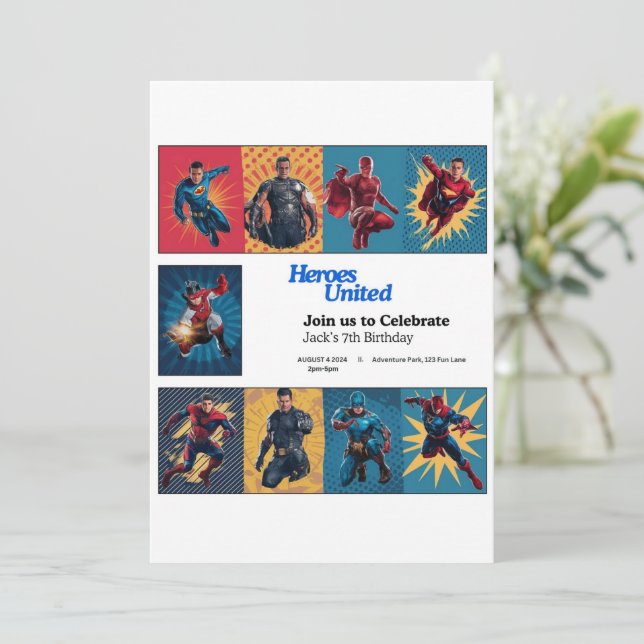 Carte d'invitation d'anniversaire Superhero Bash (Debout devant)