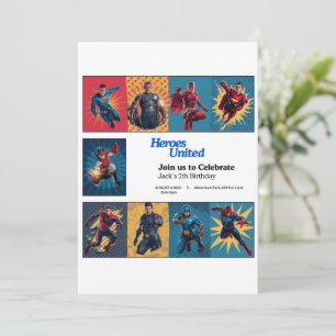 Carte d'invitation d'anniversaire Superhero Bash