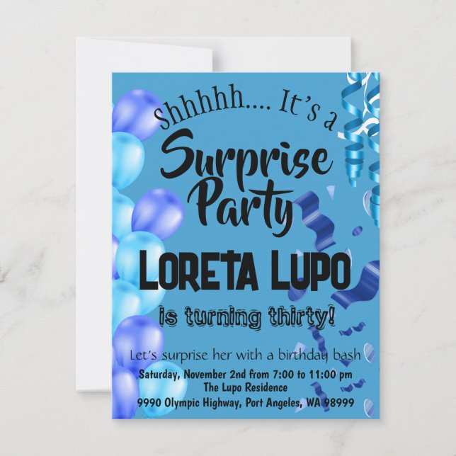 Carte d'invitation d'anniversaire surprise pour ad (Devant)