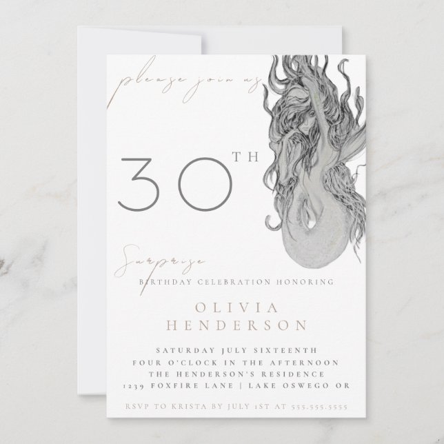 Carte d'invitation d'anniversaire surprise Sirène  (Devant)
