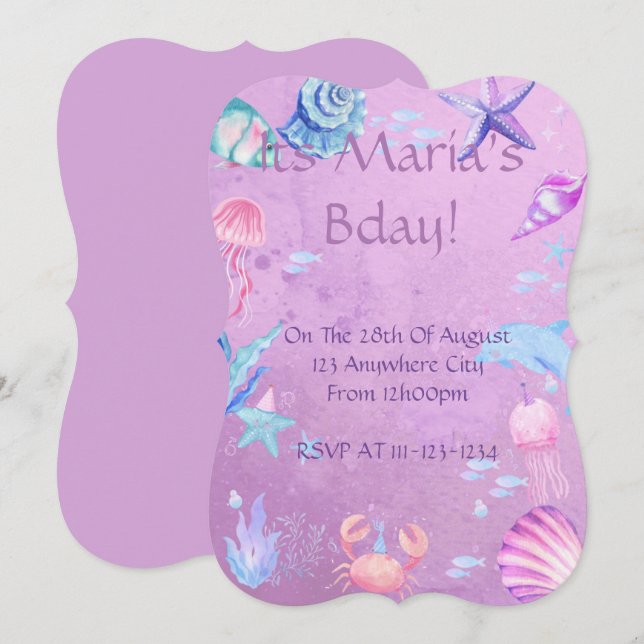 CARTE D'INVITATION D'ANNIVERSAIRE THÈME MER ET SIR (Devant / Derrière)
