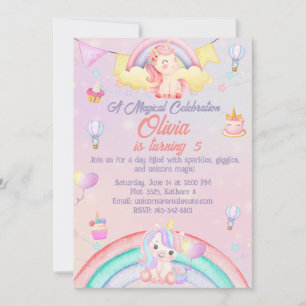 Carte d'invitation d'anniversaire Unicorn personna
