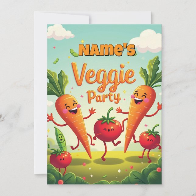 Carte d'invitation d'anniversaire Veggie Party (Devant)