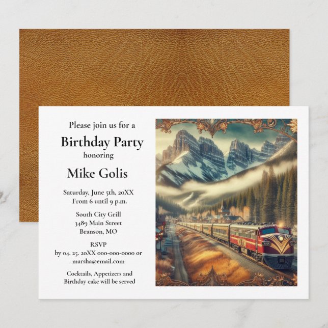 Carte d'invitation d'anniversaire vintage à l'aqua (Devant / Derrière)