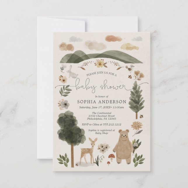 Carte d'invitation de Baby shower Boho Woodland (Devant)