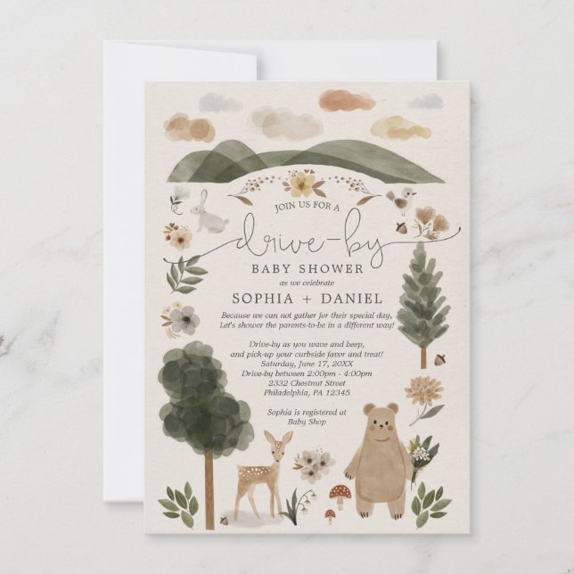 Carte d'invitation de Baby shower Boho Woodland Dr (Devant)