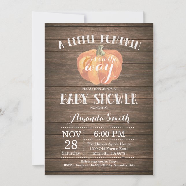Carte d'invitation de Baby shower d'automne Rustiq (Devant)