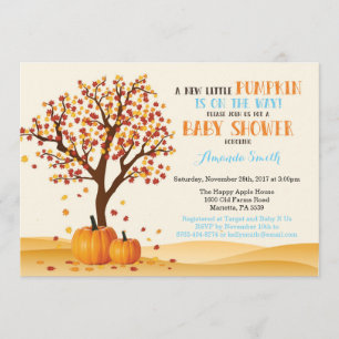 Carte d'invitation de baby shower de citrouille