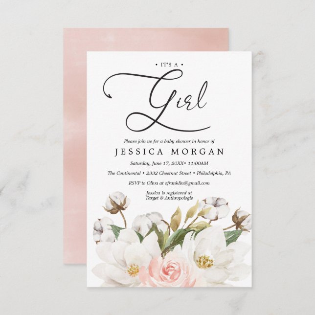 Carte d'invitation de Baby shower de coton Magnoli (Devant / Derrière)