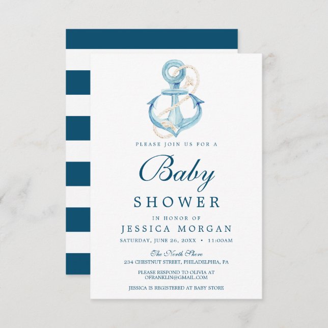 Carte d'invitation de Baby shower de la Marine Nau (Devant / Derrière)
