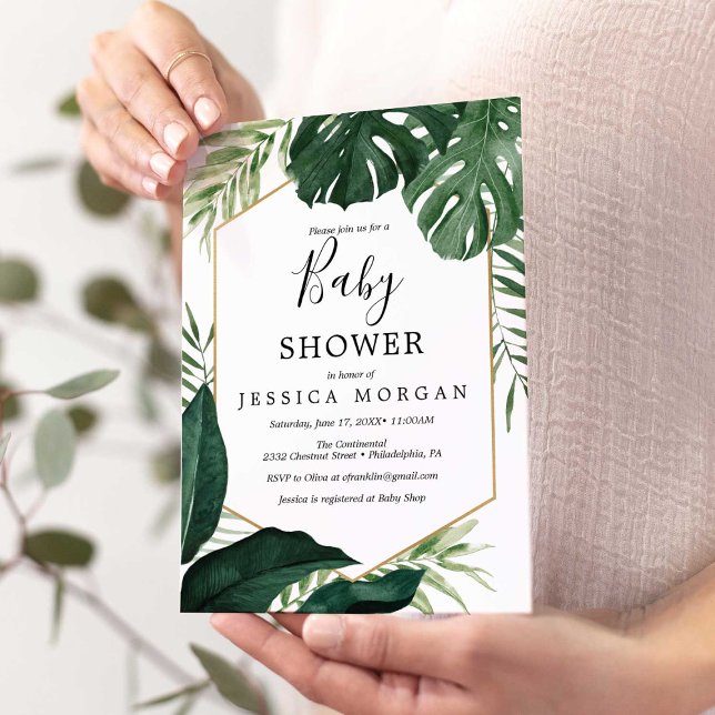 Carte d'invitation de Baby shower de Monstera Trop (Créateur téléchargé)
