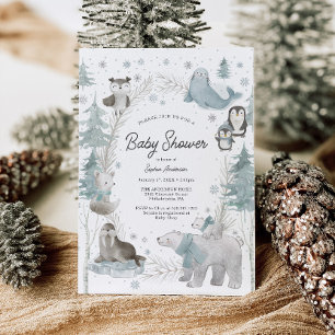 Carte d'invitation de Baby shower d'hiver pour ani